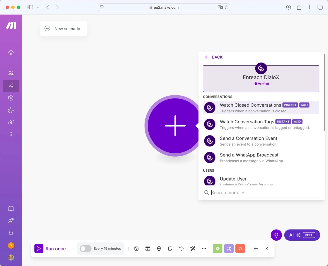 Make.com met Dialox opties